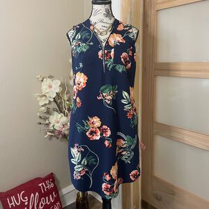 New York & Company Stretch Floral Blue Sleeveless Dress Size XS Lightweight